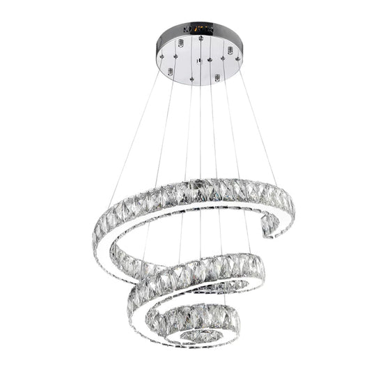 Minimal Clear Crystal Led Pendant Light Kit For Living Room - Spiral Chandelier Lamp