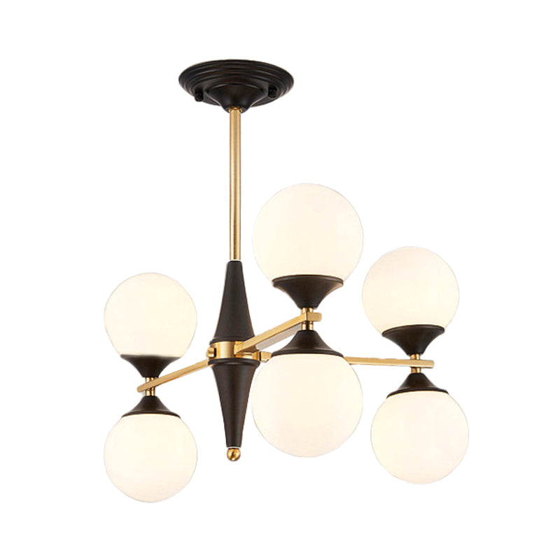 Modern White Glass Chandelier Pendant With Black Led Lights - Ideal For Dining Room