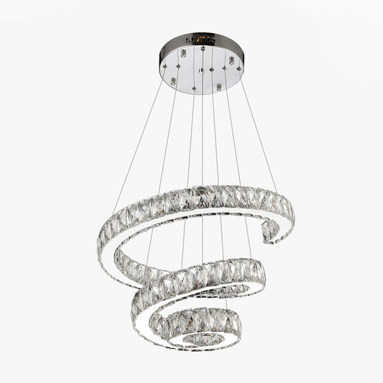 Minimal Clear Crystal Led Pendant Light Kit For Living Room - Spiral Chandelier Lamp