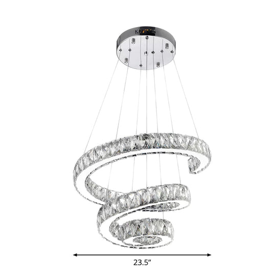 Minimal Clear Crystal Led Pendant Light Kit For Living Room - Spiral Chandelier Lamp