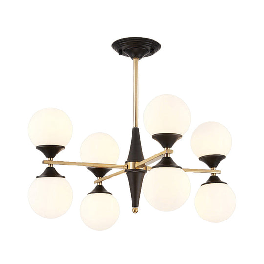 Modern White Glass Chandelier Pendant With Black Led Lights - Ideal For Dining Room