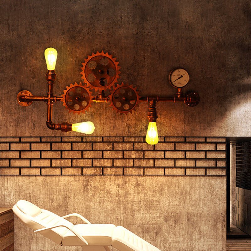 Cyberpunk Metallic Rust Wall Sconce With Bare Bulb Design Piping Restaurant Lamp / A