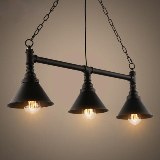 Industrial Cone Pendant Light - 3-Light Black Wrought Iron Hanging Lamp For Dining Room