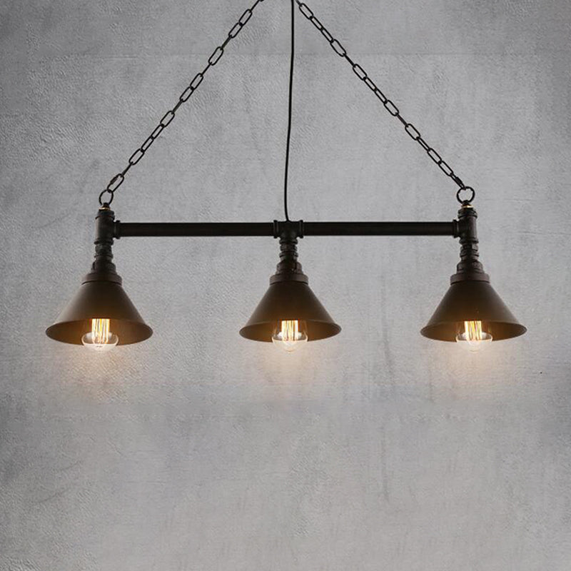 Industrial Cone Pendant Light - 3-Light Black Wrought Iron Hanging Lamp For Dining Room