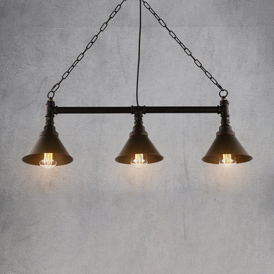 Industrial Cone Pendant Light - 3-Light Black Wrought Iron Hanging Lamp For Dining Room