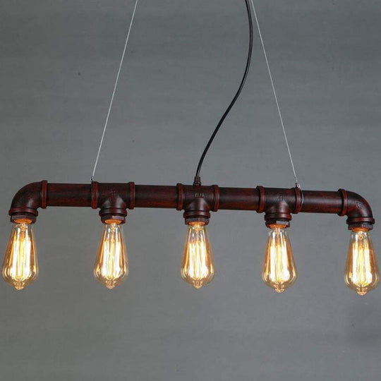 Elongated Pipe Island Pendant Light - Farmhouse Metallic Fixture With 5 Heads For Dining Room Copper