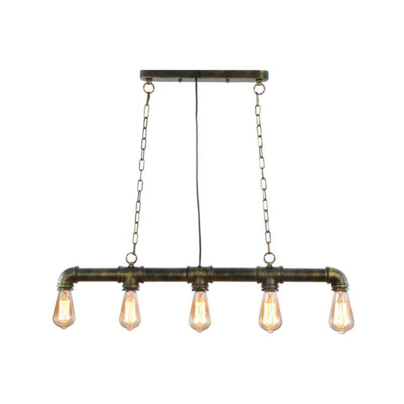 Elongated Pipe Island Pendant Light - Farmhouse Metallic Fixture With 5 Heads For Dining Room