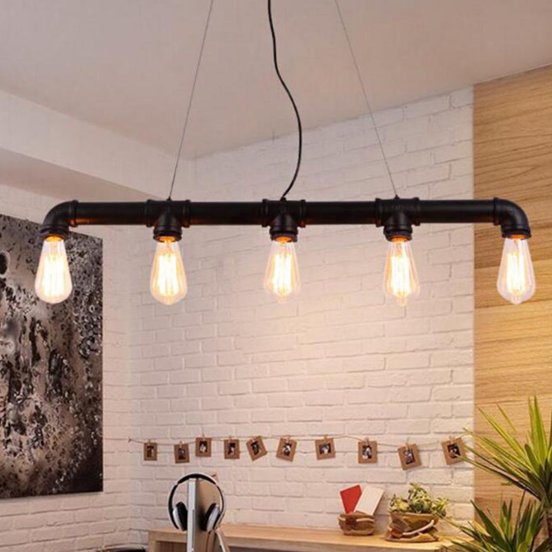 Elongated Pipe Island Pendant Light - Farmhouse Metallic Fixture With 5 Heads For Dining Room