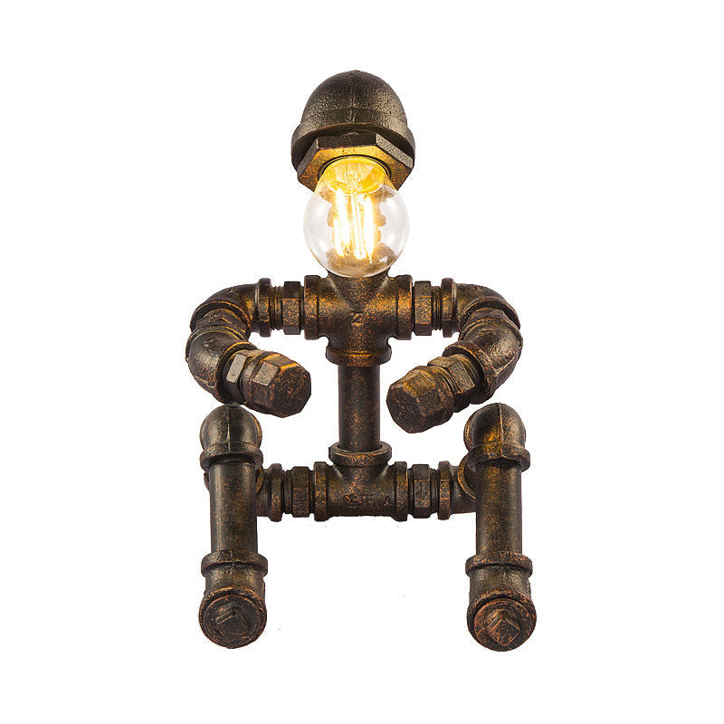 Steampunk 1-Head Iron Robot Table Lamp: Bronze Nightstand Lighting For Bedroom