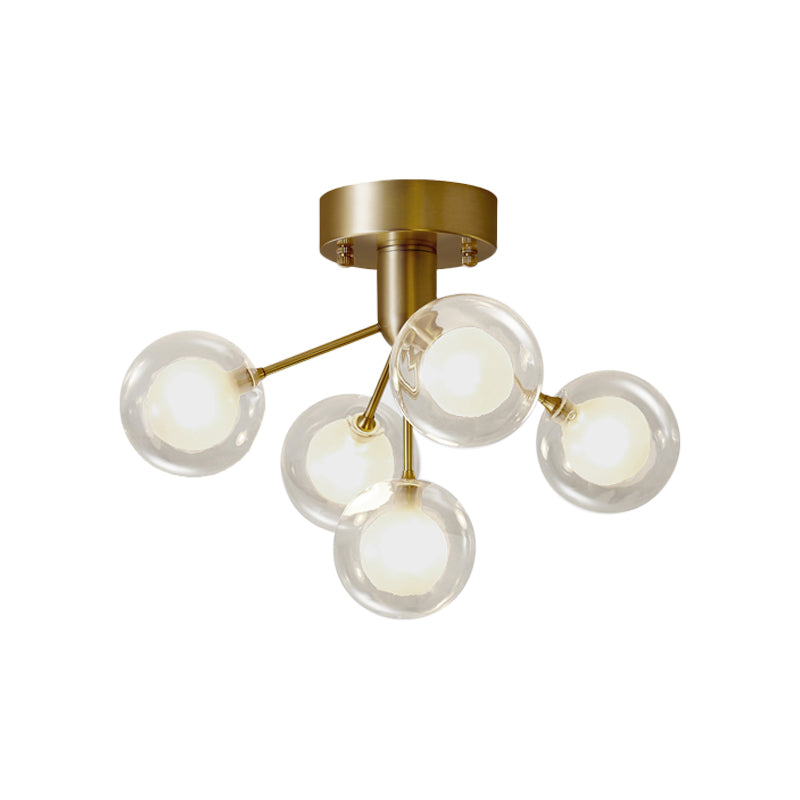 Modernist Dual Glass Molecular Semi-Flush Light With 5 Lights - Ideal For Corridors