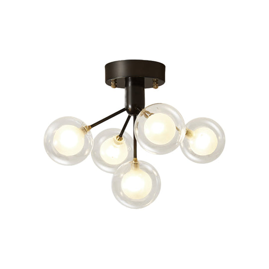 Modernist Dual Glass Molecular Semi-Flush Light With 5 Lights - Ideal For Corridors