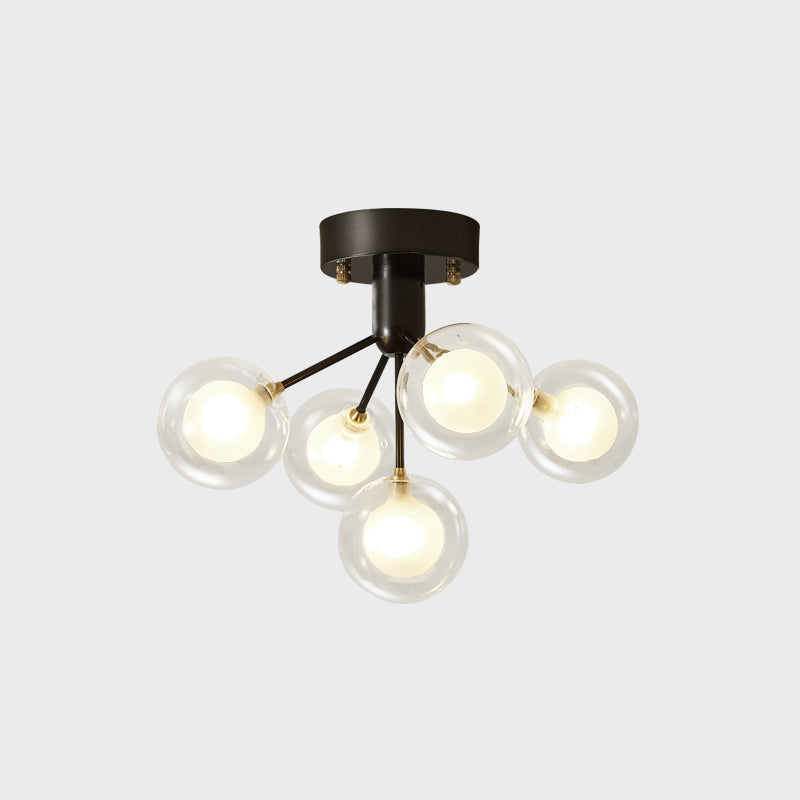 Modernist Dual Glass Molecular Semi-Flush Light With 5 Lights - Ideal For Corridors