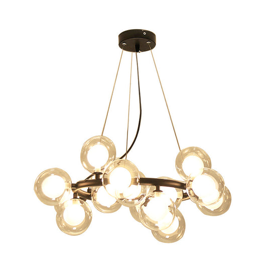 Modern Glass Chandelier - Global Shade Ceiling Light Fixture With Black/Gold Finish And Metal Ring