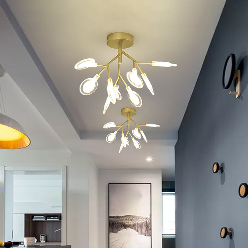 9-Head Gold Leaf Ceiling Lamp: Contemporary Semi Flush Mount Light For Porch With Acrylic Shade