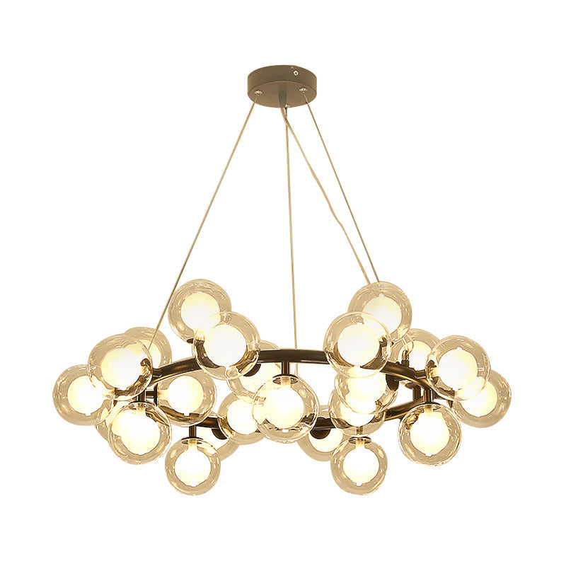 Modern Glass Chandelier - Global Shade Ceiling Light Fixture With Black/Gold Finish And Metal Ring