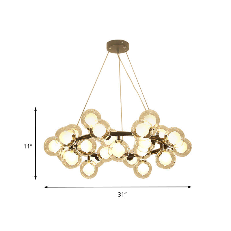 Modern Black/Gold Finish Glass 15/25-Bulb Global Shade Chandelier Lamp with Metal Ring - Ceiling Light Fixture