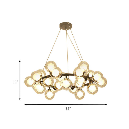 Modern Black/Gold Finish Glass 15/25-Bulb Global Shade Chandelier Lamp with Metal Ring - Ceiling Light Fixture