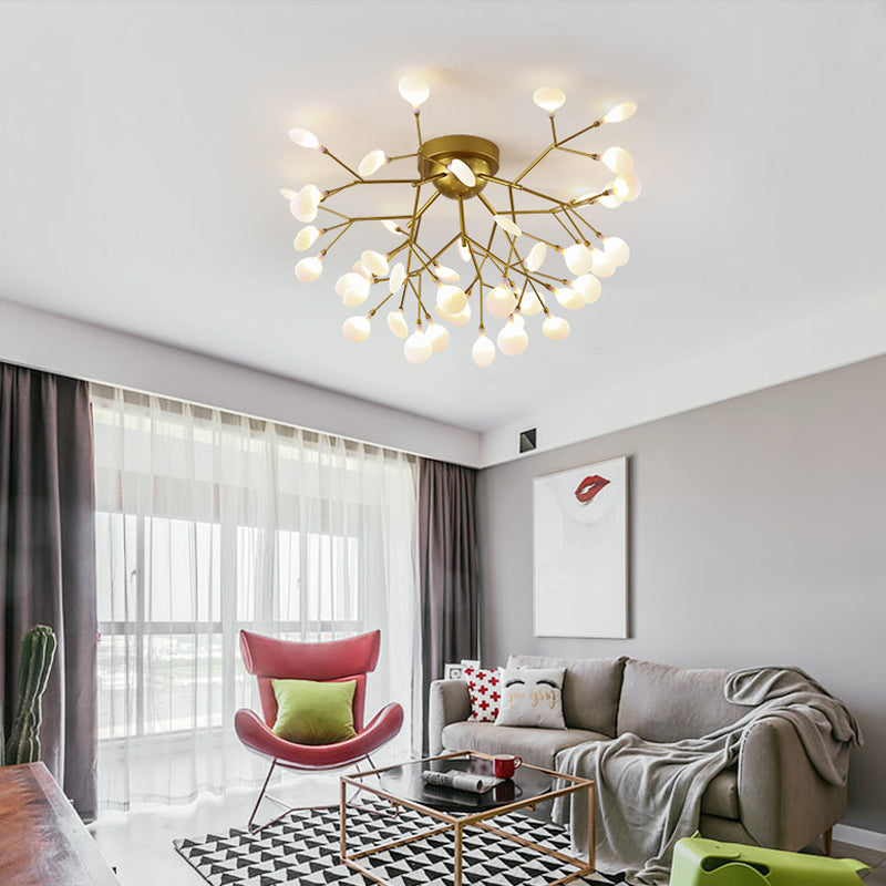 Nordic Flush Mount Led Ceiling Light In Brass For Living Room With Heracleum Metal Fixture 45 /