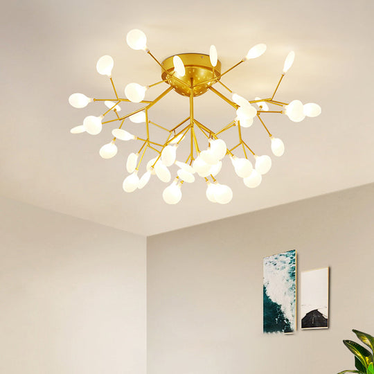 Nordic Flush Mount Led Ceiling Light In Brass For Living Room With Heracleum Metal Fixture