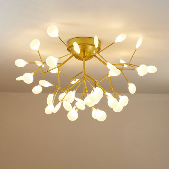 Nordic Flush Mount Led Ceiling Light In Brass For Living Room With Heracleum Metal Fixture