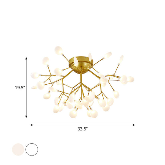 Nordic Flush Mount Led Ceiling Light In Brass For Living Room With Heracleum Metal Fixture