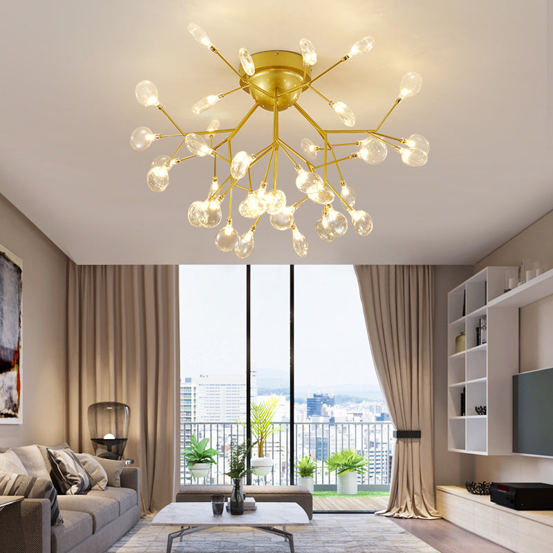 Nordic Flush Mount Led Ceiling Light In Brass For Living Room With Heracleum Metal Fixture