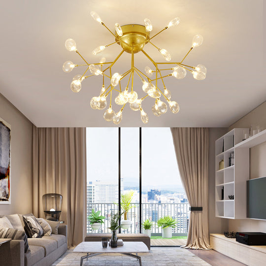 Nordic Flush Mount Led Ceiling Light In Brass For Living Room With Heracleum Metal Fixture