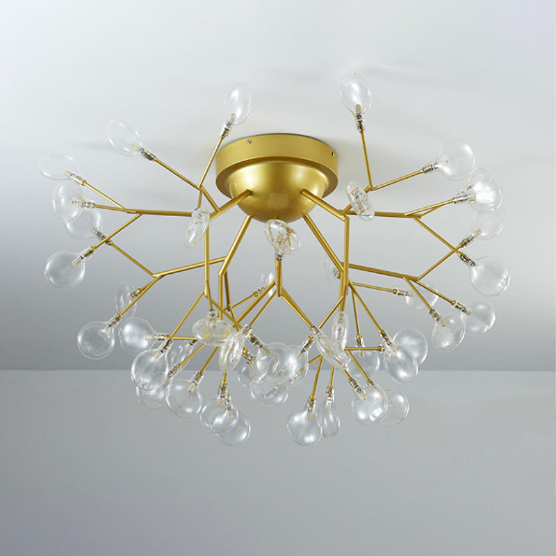 Nordic Flush Mount Led Ceiling Light In Brass For Living Room With Heracleum Metal Fixture