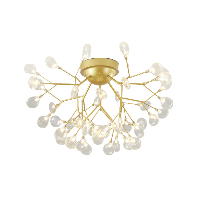 Nordic Flush Mount Led Ceiling Light In Brass For Living Room With Heracleum Metal Fixture