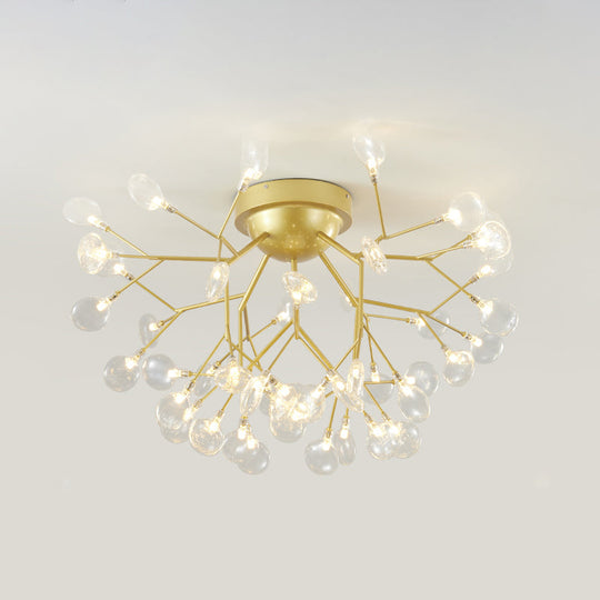 Nordic Flush Mount Led Ceiling Light In Brass For Living Room With Heracleum Metal Fixture