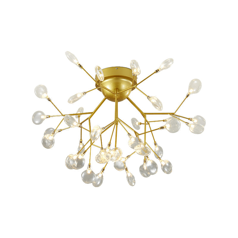 Nordic Flush Mount Led Ceiling Light In Brass For Living Room With Heracleum Metal Fixture