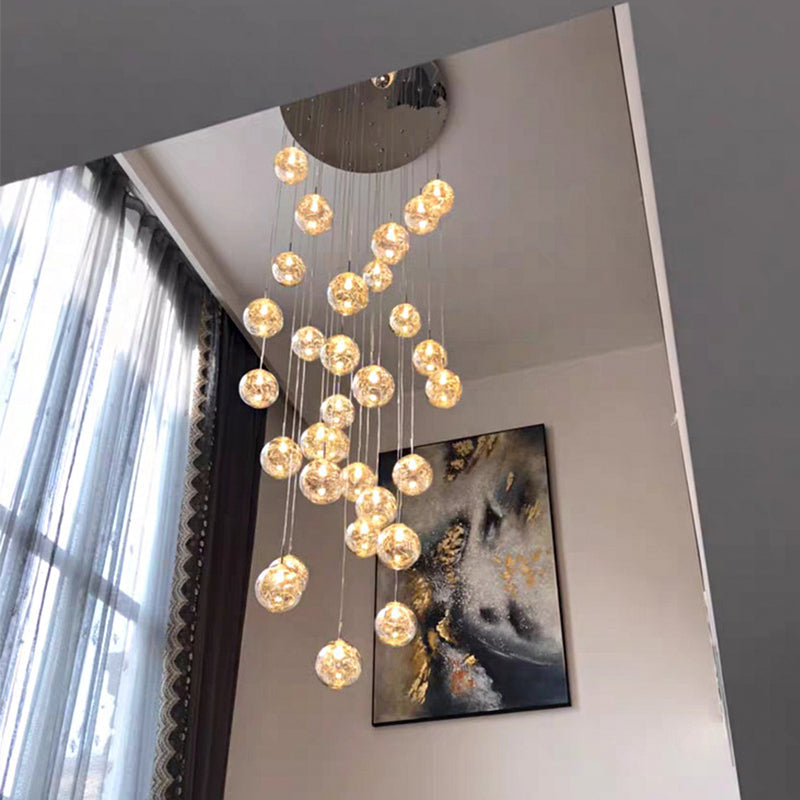 Clear Glass Spherical Multi Light Pendant Hanging Lamp  for Stairs