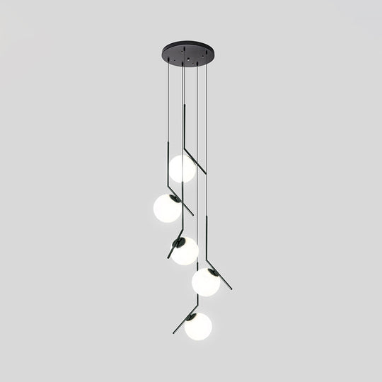 Auraolie - Modern Black Globe Multi Light Chandelier Simple Glass Pendant Lighting Fixture for Stairs