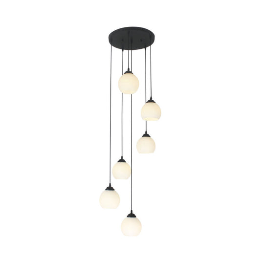 Spiral Milky Glass Multi Pendant Simple Hanging Ceiling Light in Black for Stairs