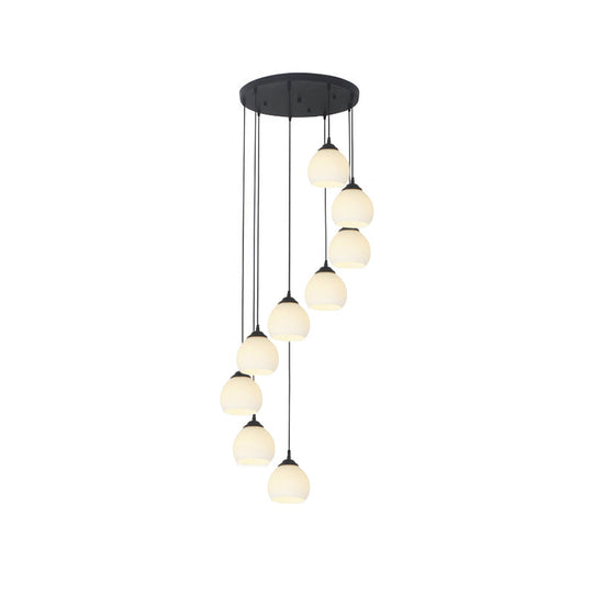 Black Milky Glass Spiral Multi Pendant Ceiling Light For Stairs