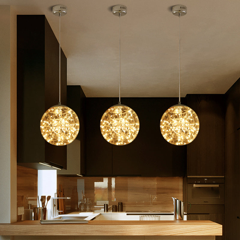 Minimal Led Glass Ball Pendant Light Kit With Glowing Inside String