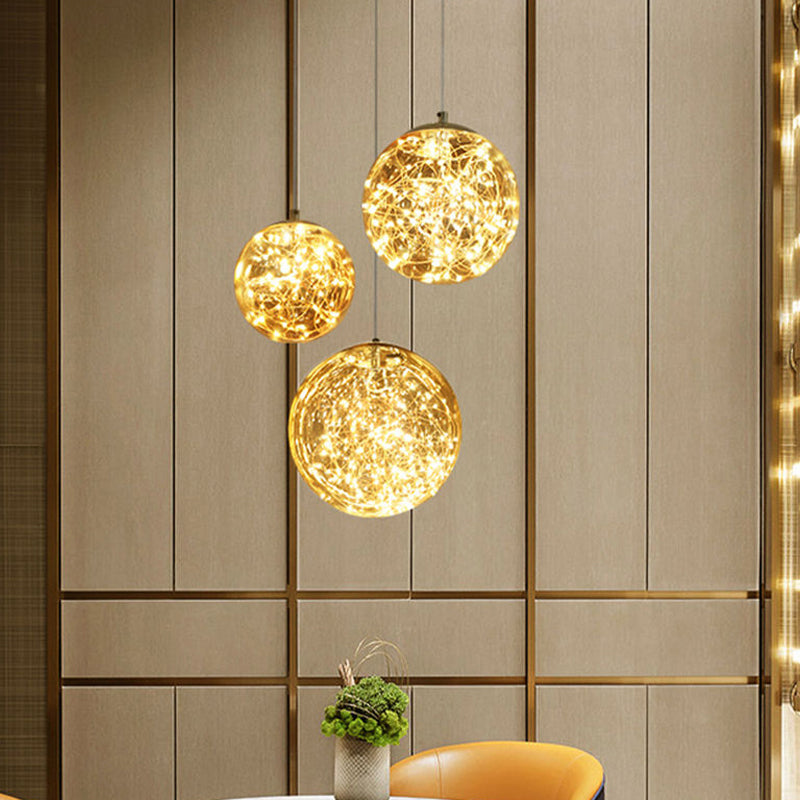 Minimal Led Glass Ball Pendant Light Kit With Glowing Inside String