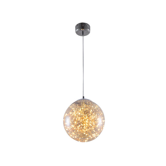 Minimal Led Glass Ball Pendant Light Kit With Glowing Inside String Amber / 10