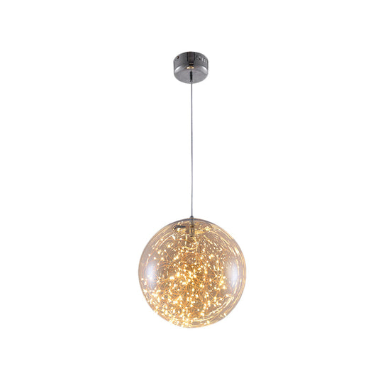 Minimal Led Glass Ball Pendant Light Kit With Glowing Inside String Amber / 12