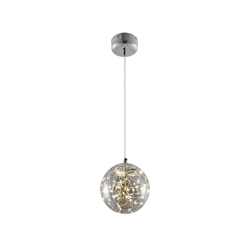 Minimal Led Glass Ball Pendant Light Kit With Glowing Inside String Smoke Gray / 6