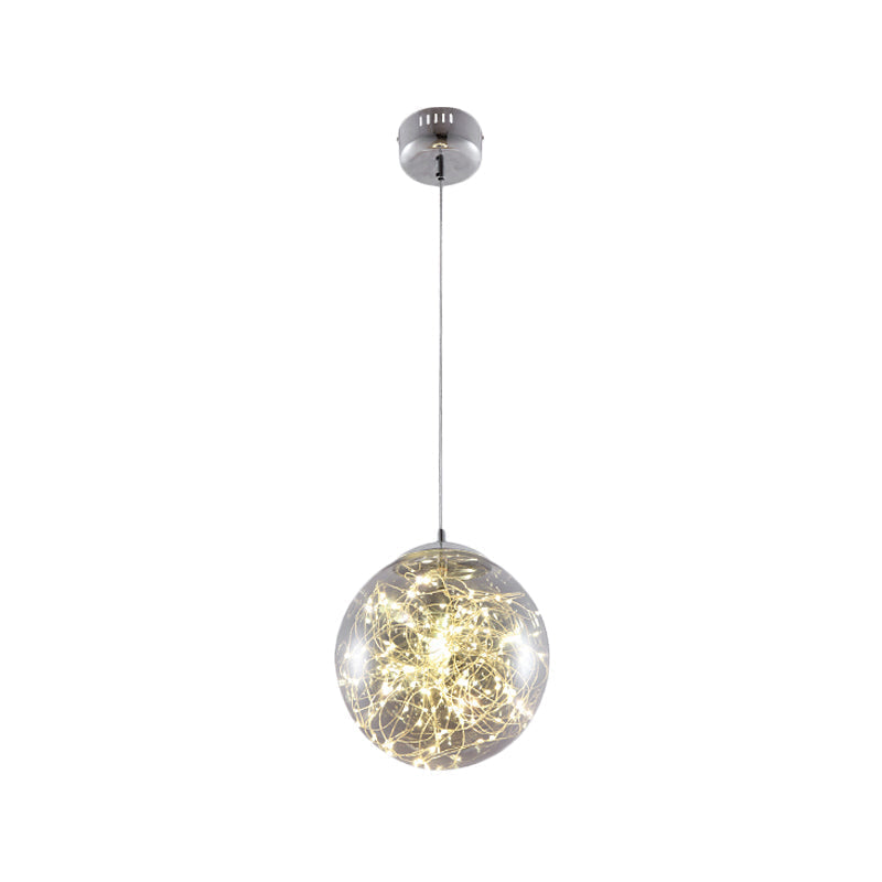 Minimal Led Glass Ball Pendant Light Kit With Glowing Inside String Smoke Gray / 10