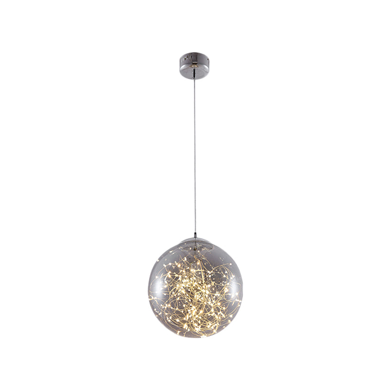 Minimal Led Glass Ball Pendant Light Kit With Glowing Inside String Smoke Gray / 12