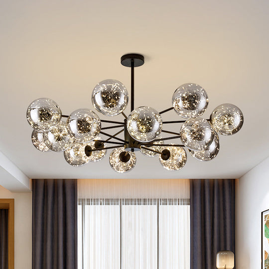 Modernist Smoke Grey Glass Led Pendant Chandelier - Global Design With Inner Glowing String 16 /