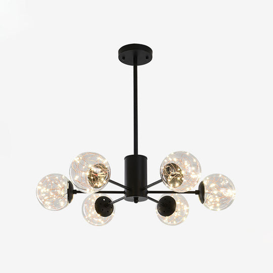 Minimal Starry Led Glass Pendant Light Chandelier With Radial Design 6 / Black