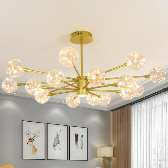 Modern LED Chandelier with Orb Glass Shade - Starburst Hanging Ceiling Light for Living Room