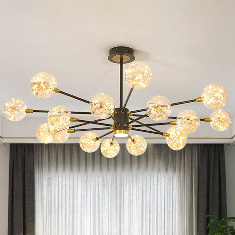 Modern LED Chandelier with Orb Glass Shade - Starburst Hanging Ceiling Light for Living Room