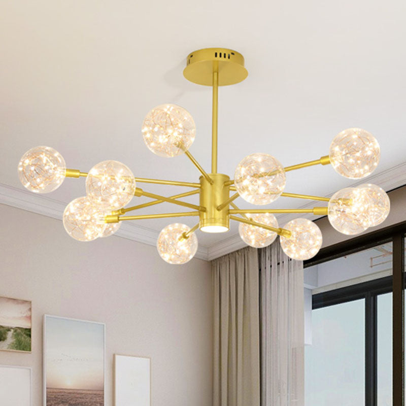 Modern LED Chandelier with Orb Glass Shade - Starburst Hanging Ceiling Light for Living Room