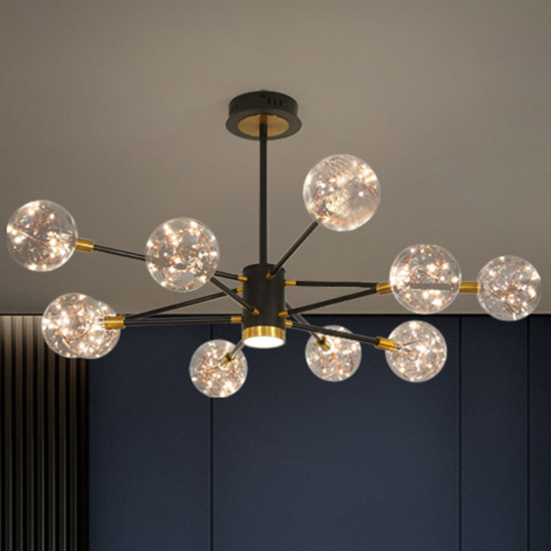 Modern LED Chandelier with Orb Glass Shade - Starburst Hanging Ceiling Light for Living Room