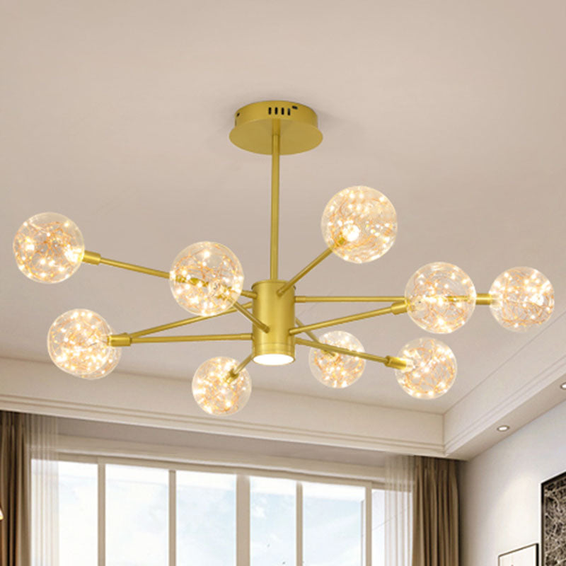 Modern LED Chandelier with Orb Glass Shade - Starburst Hanging Ceiling Light for Living Room