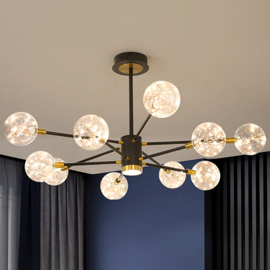 Modern LED Chandelier with Orb Glass Shade - Starburst Hanging Ceiling Light for Living Room